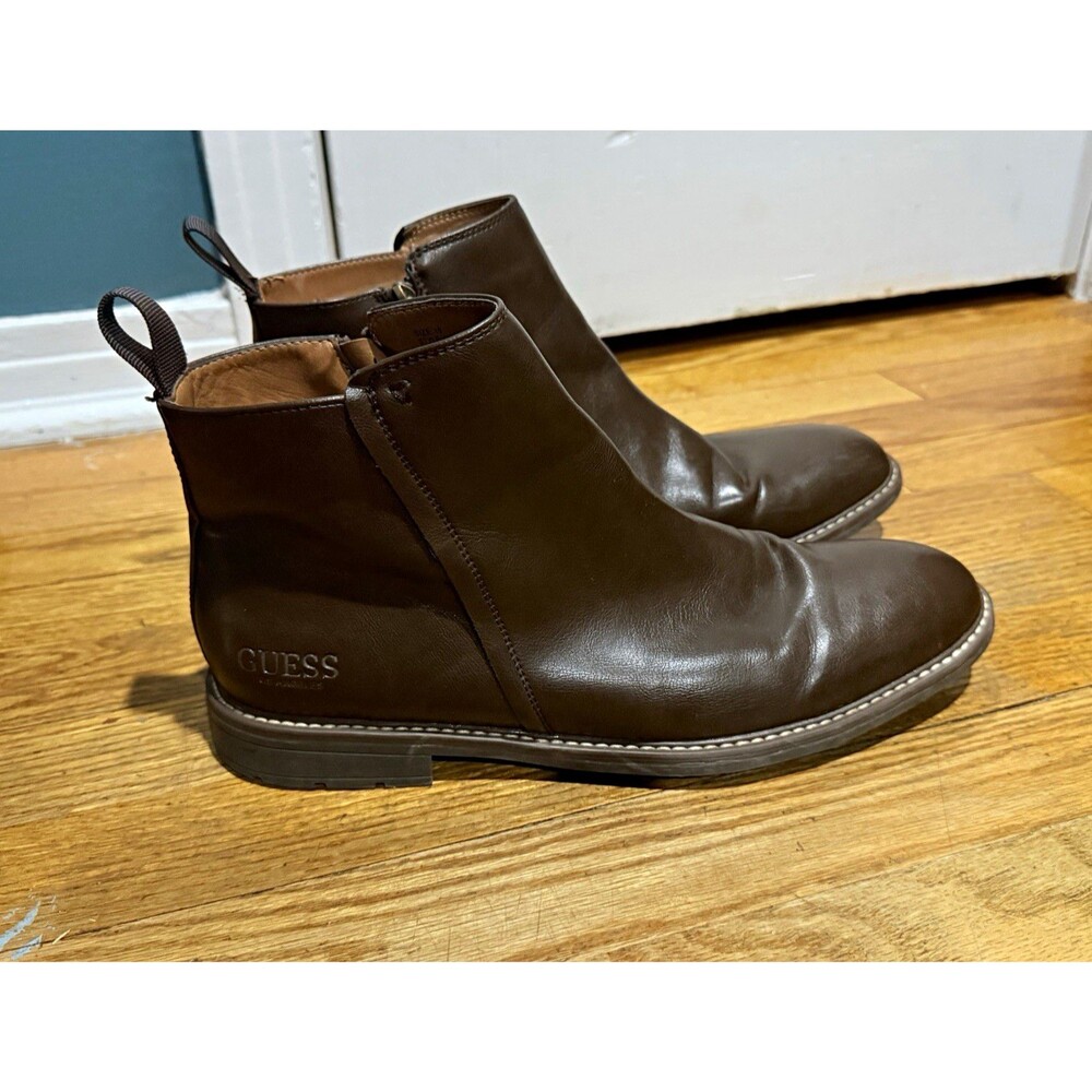 GUESS Men's Brown GmDaming Ankle Boots Size 10 Round Toe Side Zip Logo